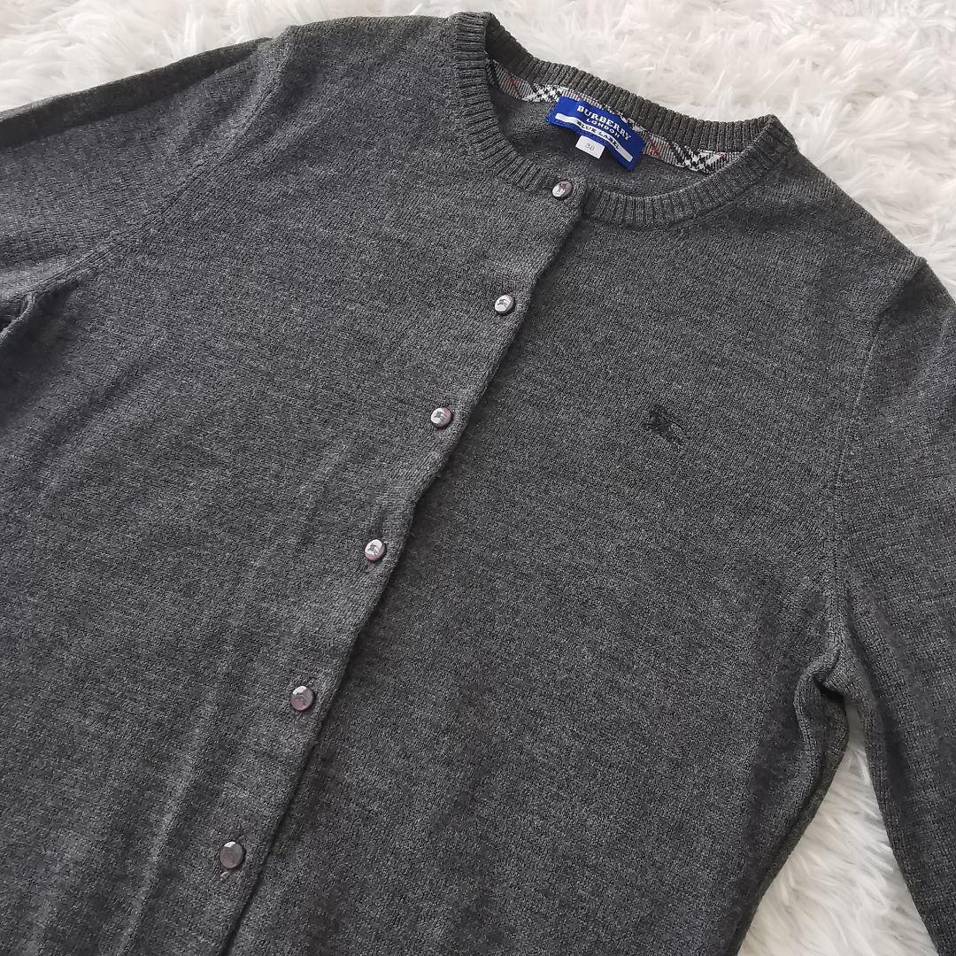 バーバリー ホースロゴ刺繍 ノヴァチェック ウール カーディガン グレー 38