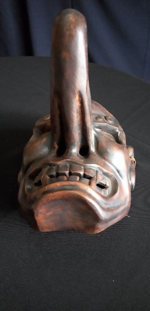 木製天狗、神楽面 鬼の顔 約20cm x 25cm