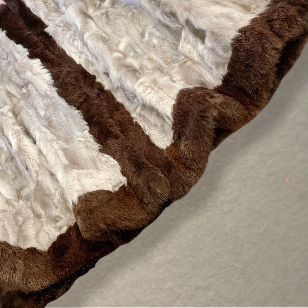 巻き毛ラム×ラビット ケープコート グレー×ブラウン リアルファー 裏地難あり