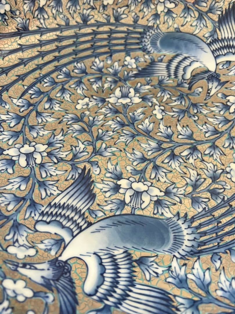 極上白金彩鳳凰文飾皿 46cm 藤井朱明 有田焼