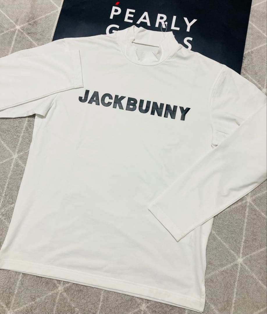 新品 パーリーゲイツ ジャックバニー 起毛ベア天 モックネックシャツ(6)LL白