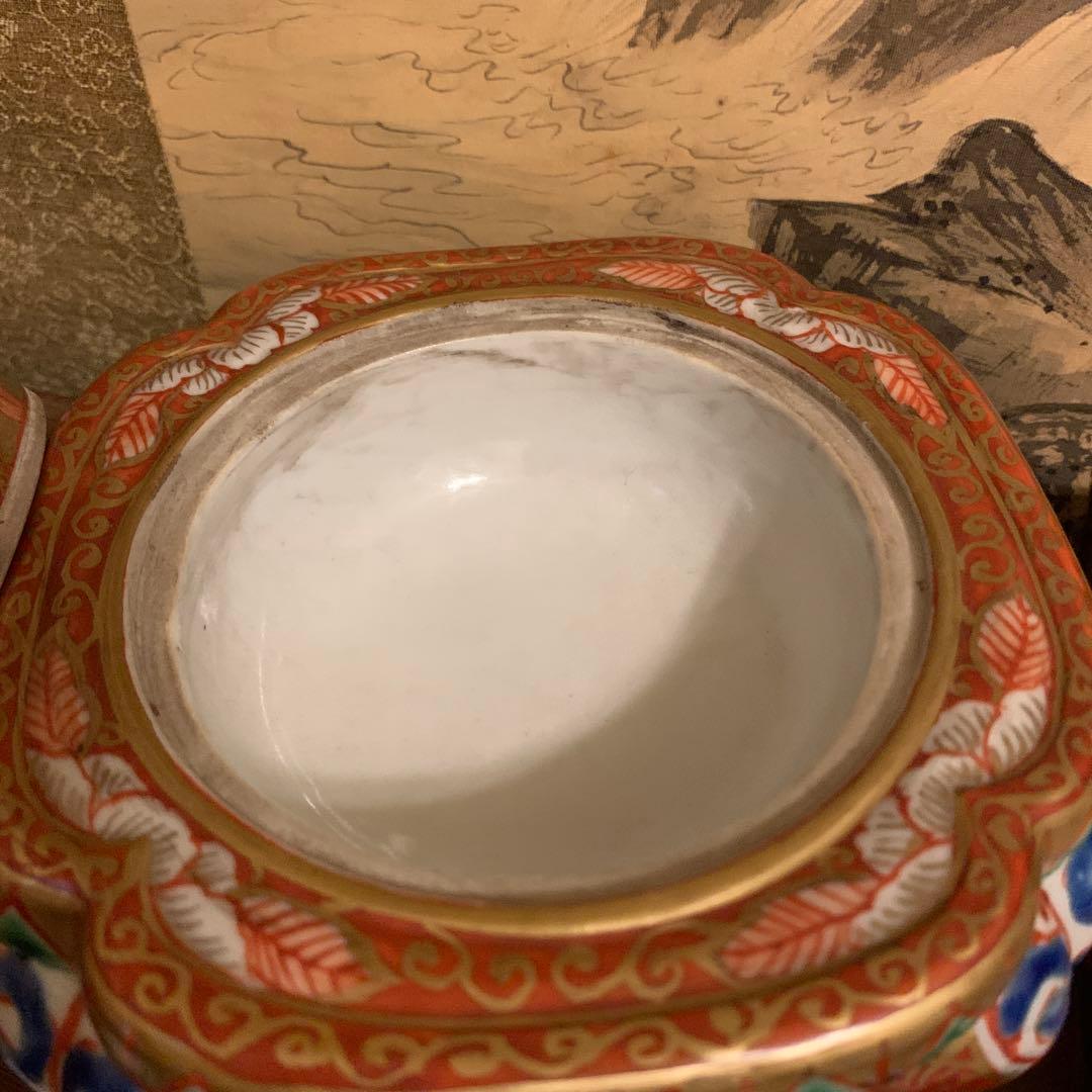 五彩双凤 四脚香炉 角福　珍品　箱付173