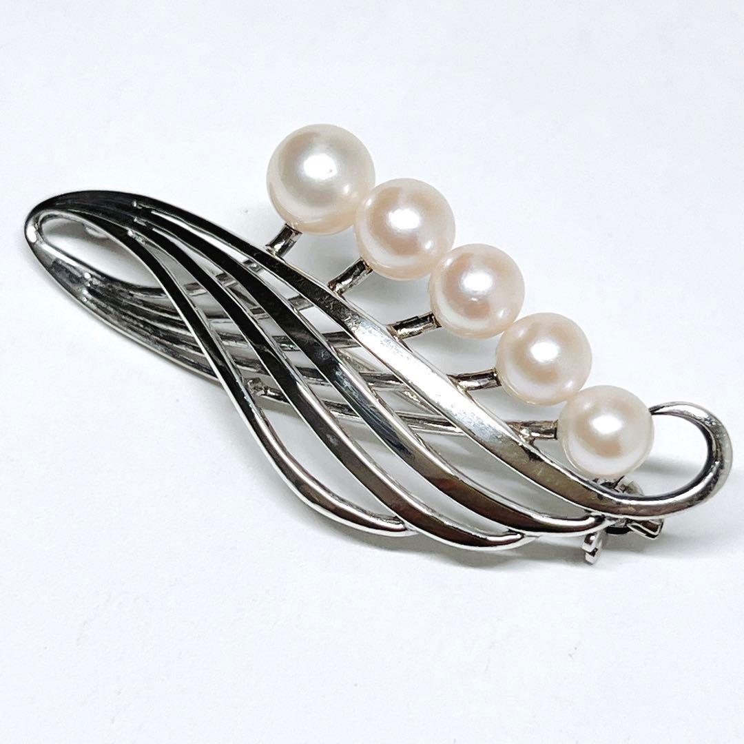 MIKIMOTO ミキモト パール　ブローチ　コサージュ　シルバー　リーフ