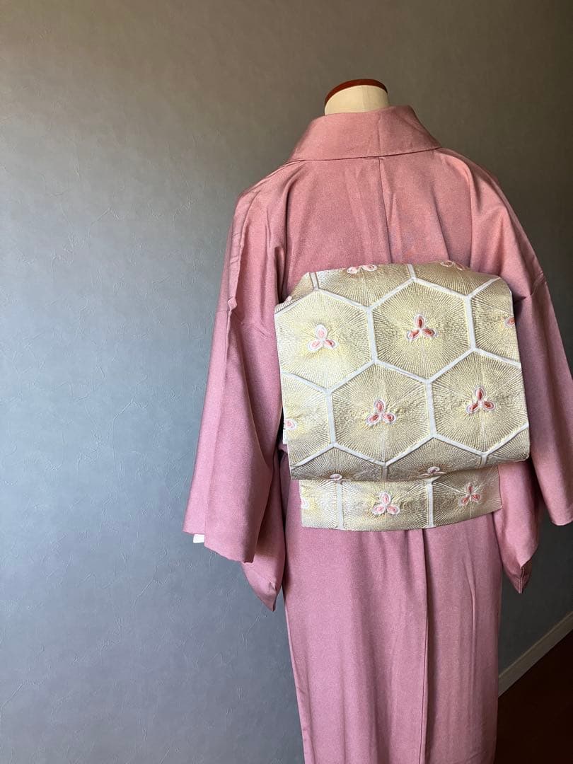 美品江戸小紋＆金糸袋帯&バッグ上品エレガントな3点セット