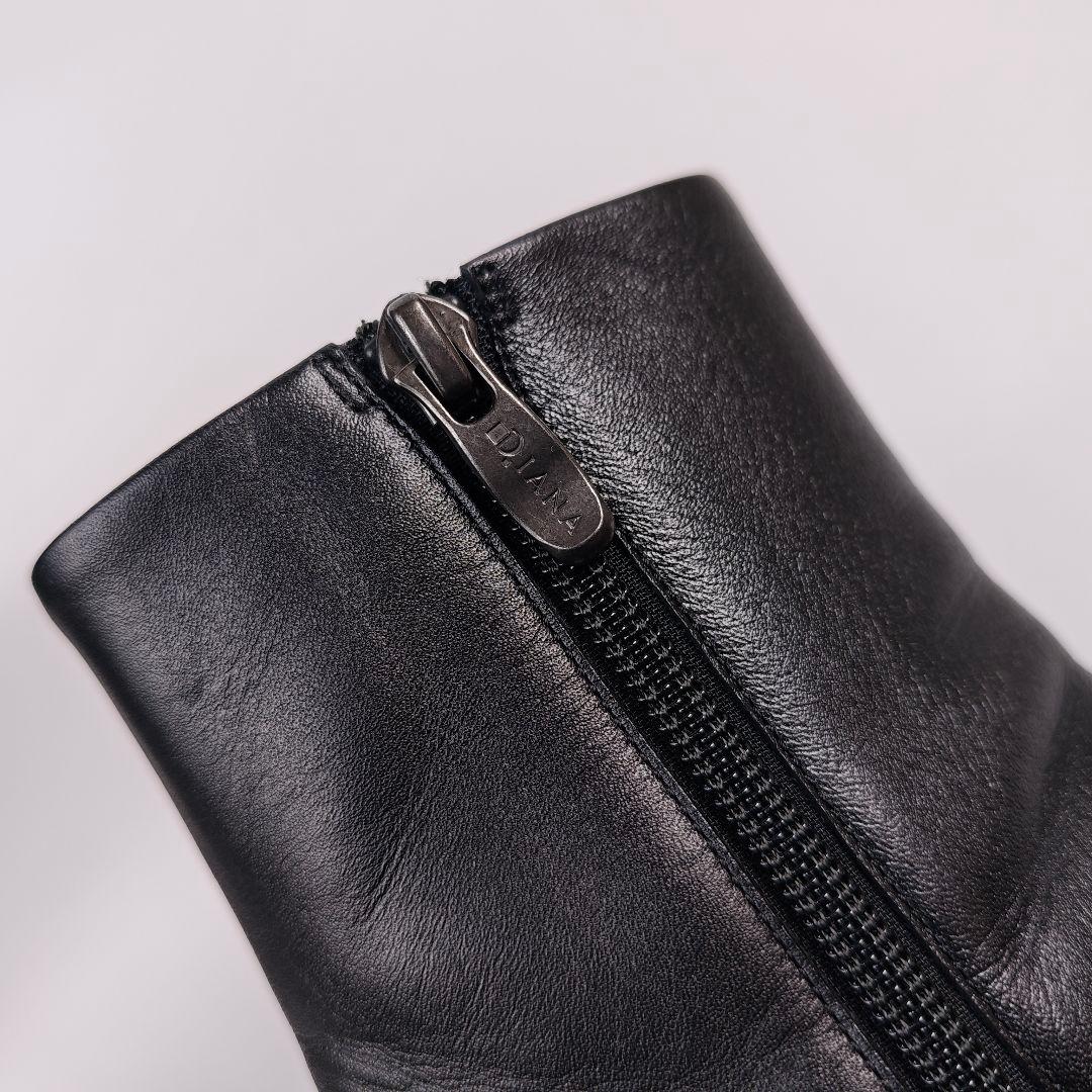 ダイアナ スクエアトゥ サイドジップブーツ 23.5 ミドル丈チャンキーヒール