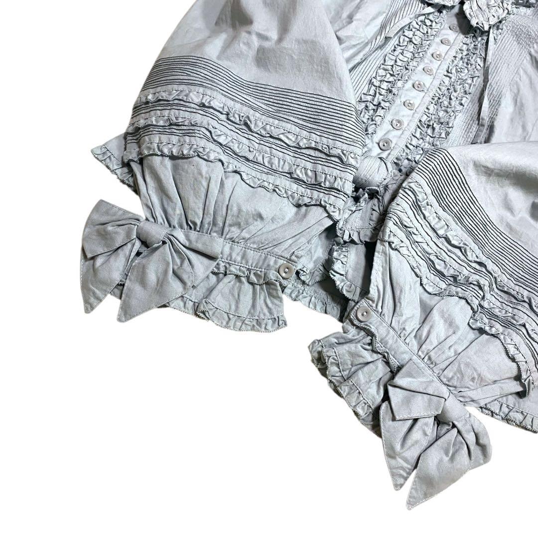 ピンクハウス　オーバーブラウス　ピコフリル　リボン　ピンタック　フード付き