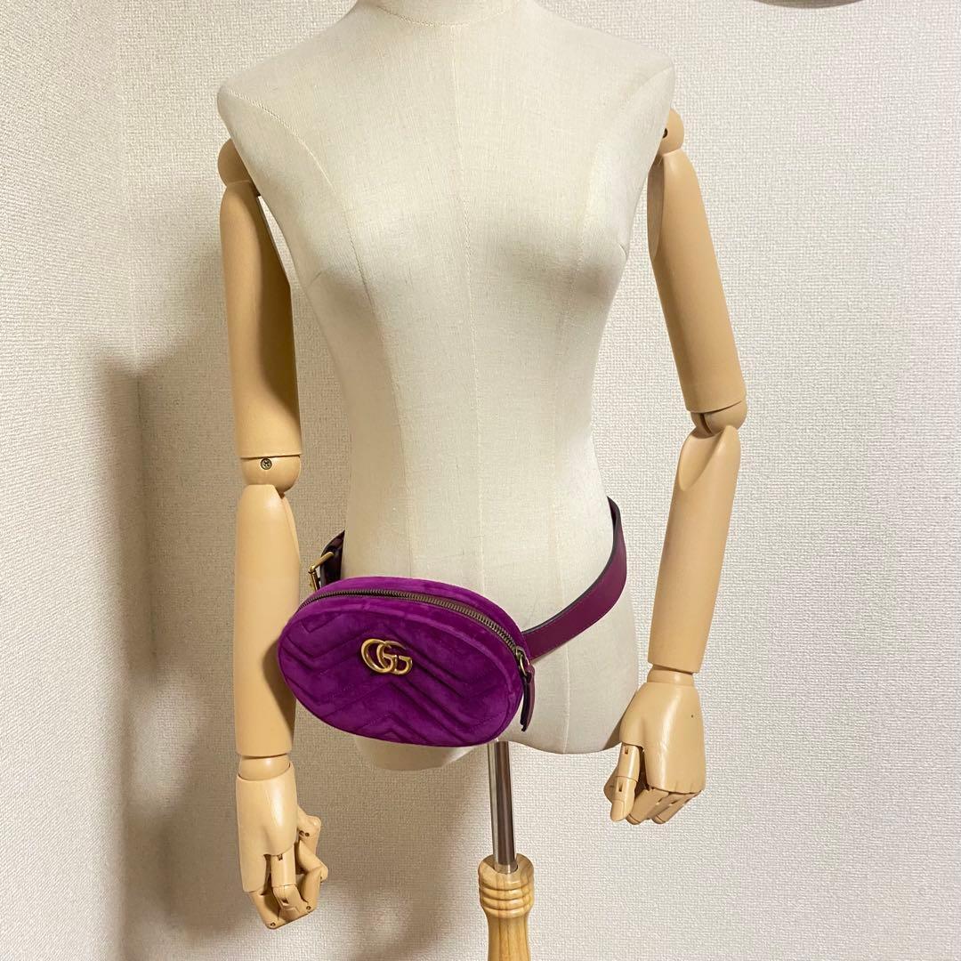 【美品】GUCCI マーモント ベロア ボディバッグ ウエストポーチ パープル