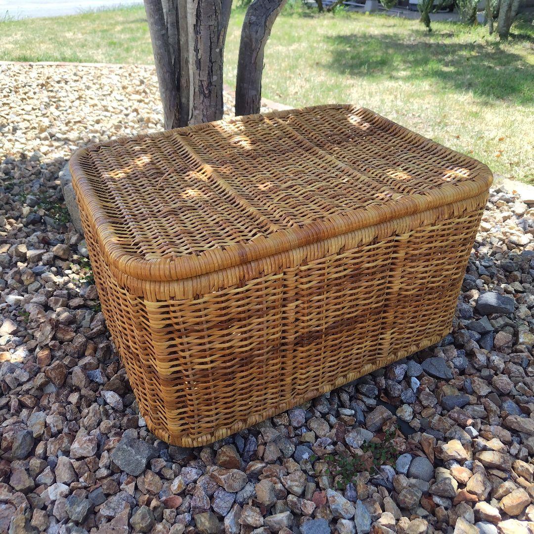 昭和レトロ 蓋付き ラタン かご 収納 籠 アンティーク ランドリー バスケット