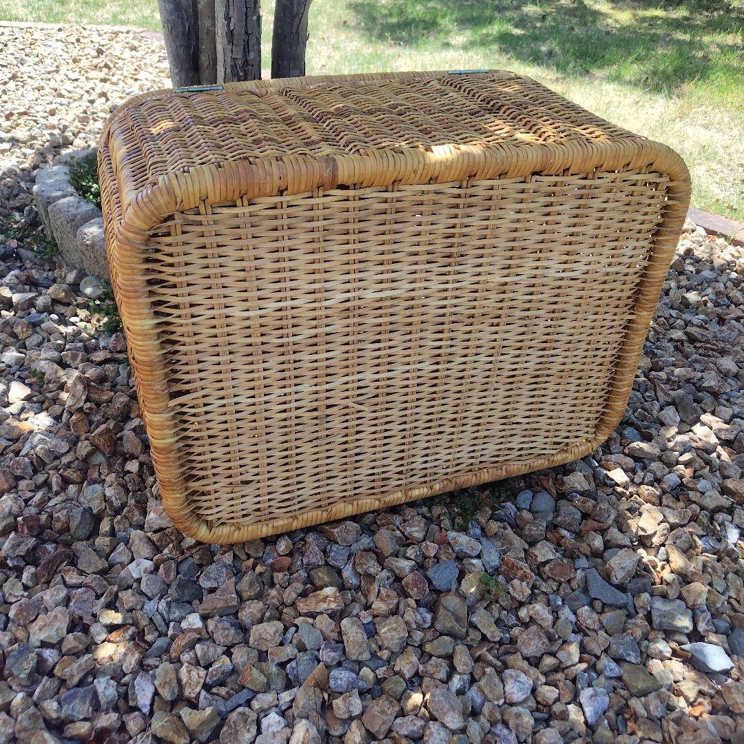 昭和レトロ 蓋付き ラタン かご 収納 籠 アンティーク ランドリー バスケット