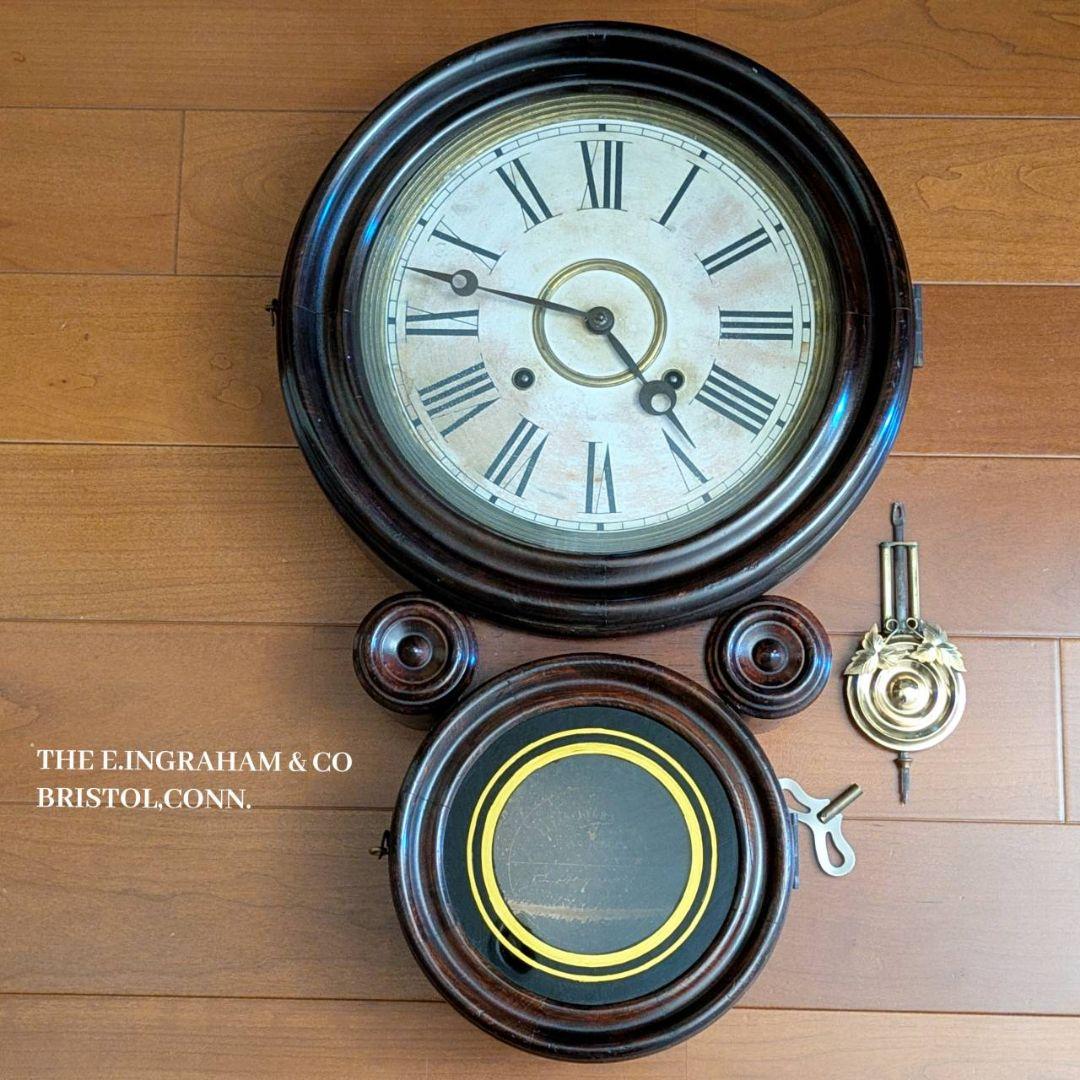 イングラハム掛時計　アンティーク掛時計　古時計　本四丸　ダルマ掛時計