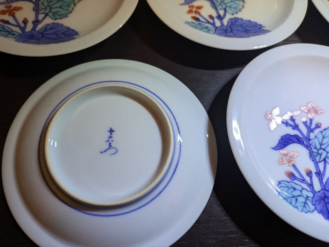 今泉今右衛門 錦白粉花絵 銘々皿 5枚セット　&　他5枚セット
