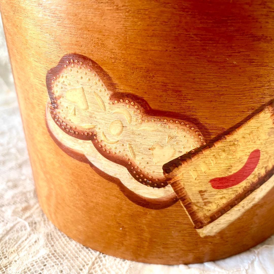 木製蓋付きビスケットジャー　キャニスター入れ持ち手ハンドルヨーロッパヴィンテージ