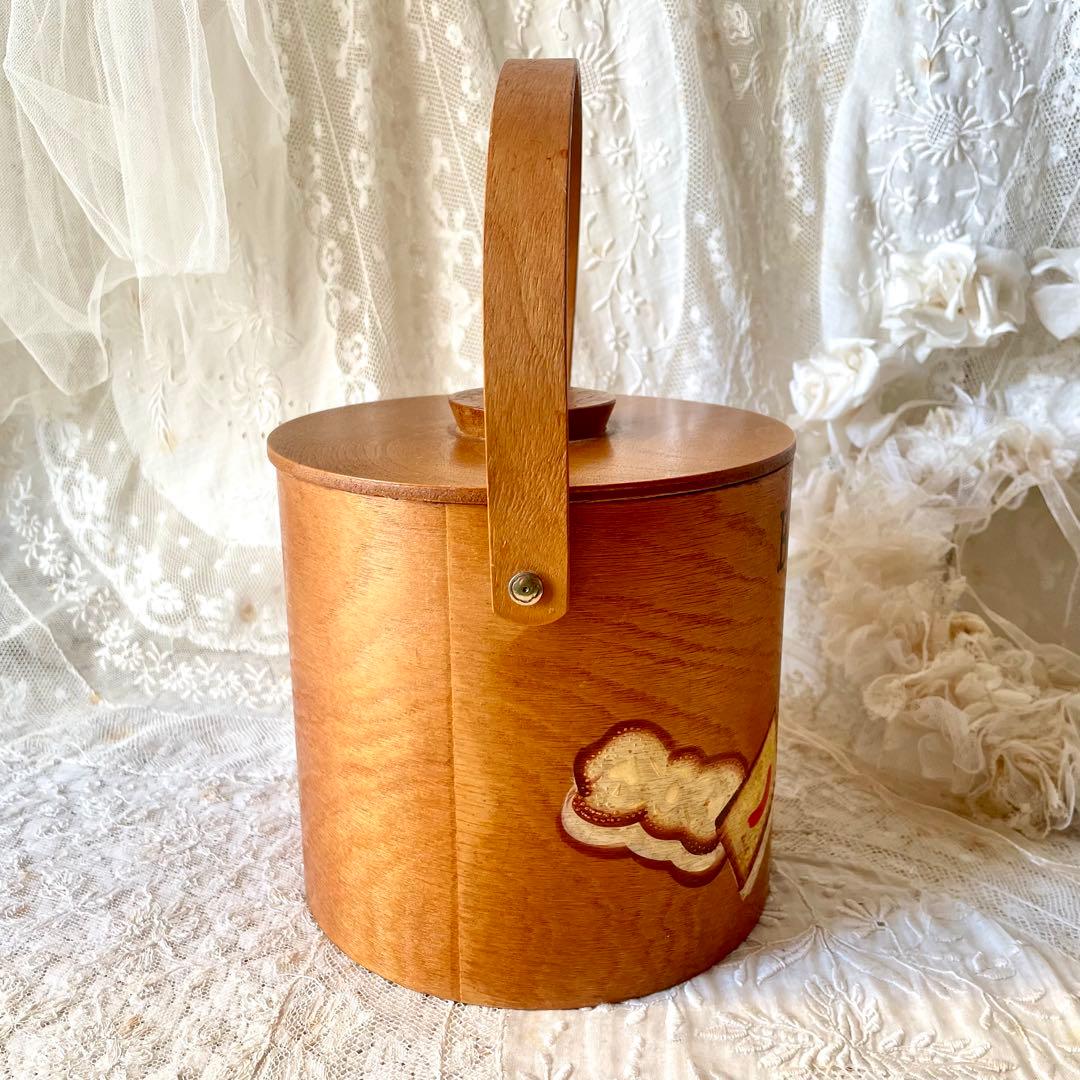 木製蓋付きビスケットジャー　キャニスター入れ持ち手ハンドルヨーロッパヴィンテージ