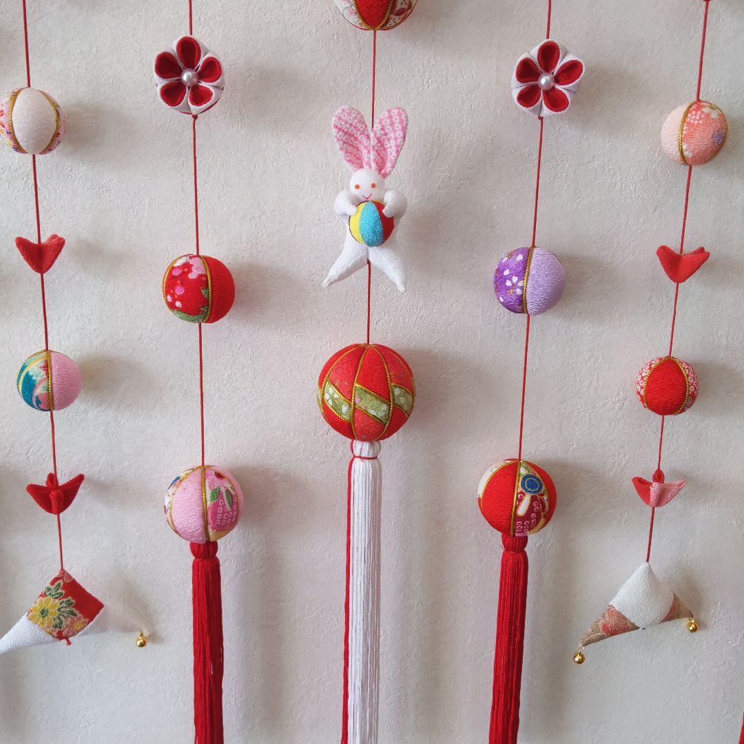 ちりめん細工　お雛様お祝い壁掛け下げ飾り　(大)　7下げ