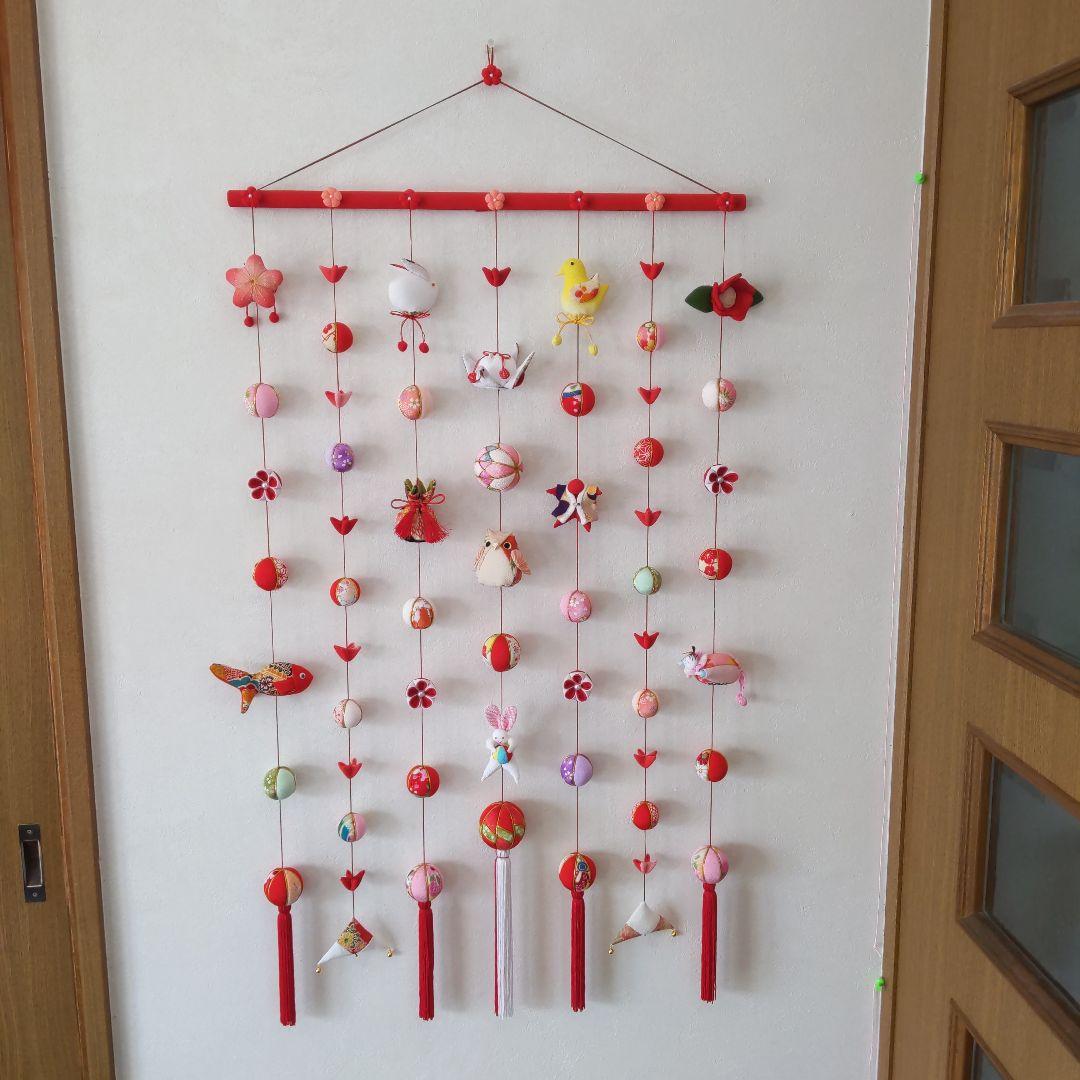 ちりめん細工　お雛様お祝い壁掛け下げ飾り　(大)　7下げ