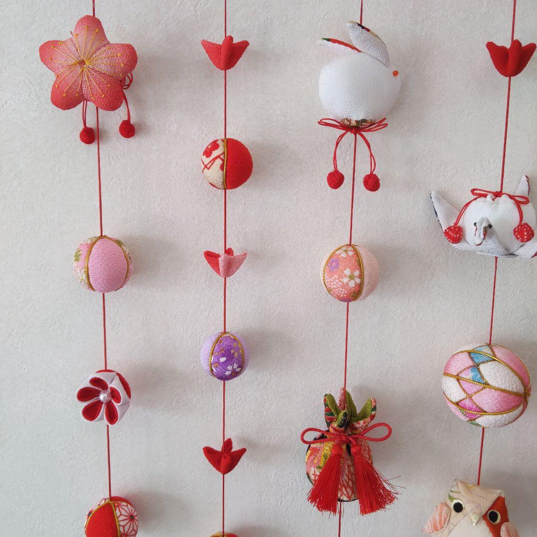 ちりめん細工　お雛様お祝い壁掛け下げ飾り　(大)　7下げ