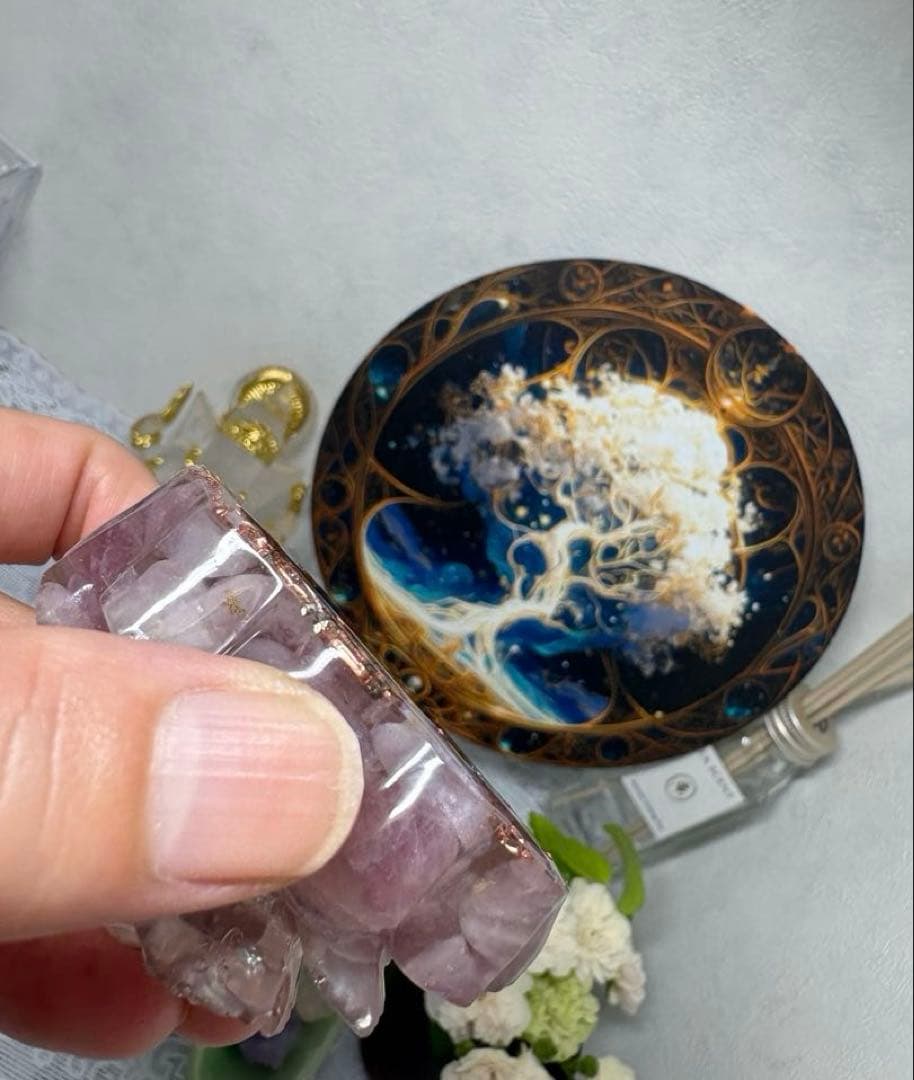 オルゴナイト フリルなバラ デザートローズ＆ ディープローズクォーツ