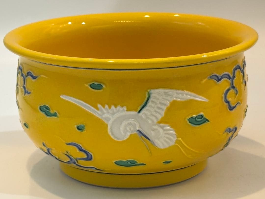 茶道具 皆具 叶松谷 黄交趾雲鶴 水指 建水 蓋置 尺立 共箱