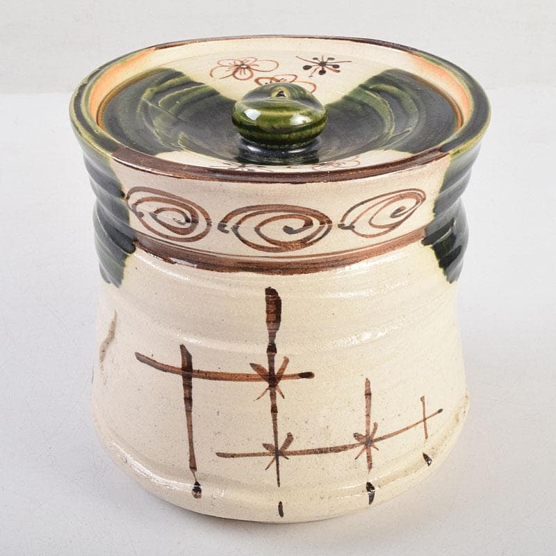 茶道具　人間国宝　荒川豊蔵作　織部　水指　共箱　M　R9156B