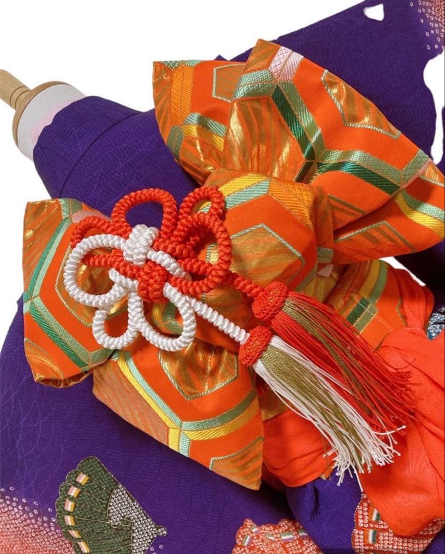 紫　七五三　7歳　女の子　セット　一式　絞り風　鹿の子　ポリエステル