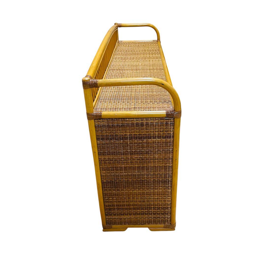 【大人気】ラタン 籐 ワイド ローチェスト 棚 10杯 昭和レトロ ヴィンテージ