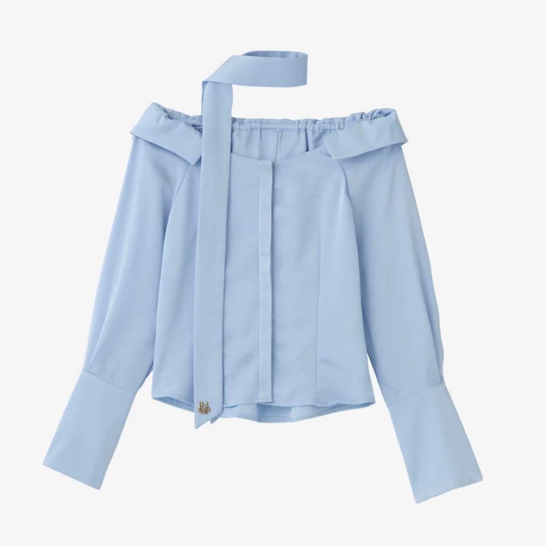 新品 ポローラ ボウタイmany wayオフショルサテンブラウス