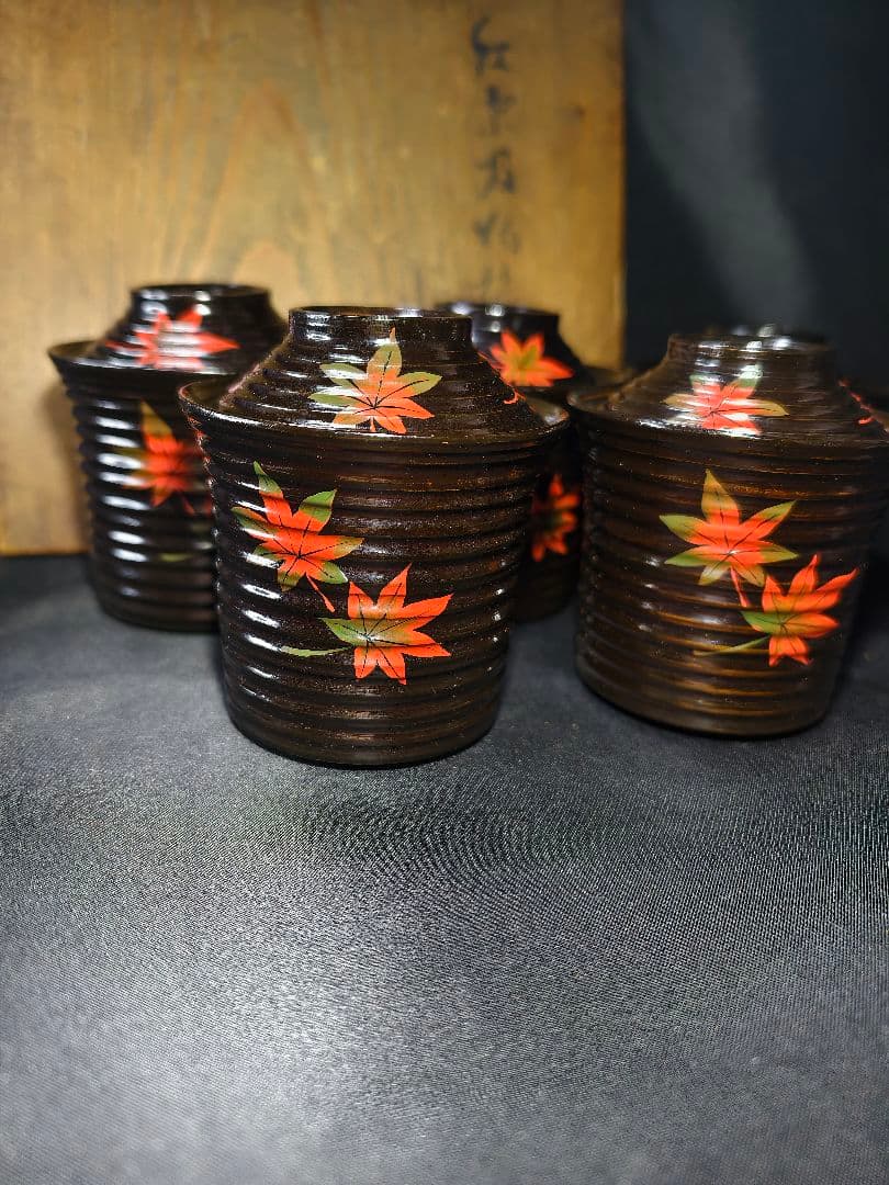 紅葉文吸い物椀 明治骨董 輪島塗 黒塗木製漆器 旧家蔵出し 蒐集家放出 時代物