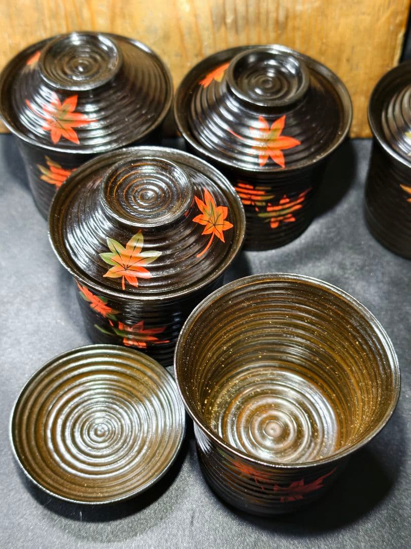 紅葉文吸い物椀 明治骨董 輪島塗 黒塗木製漆器 旧家蔵出し 蒐集家放出 時代物