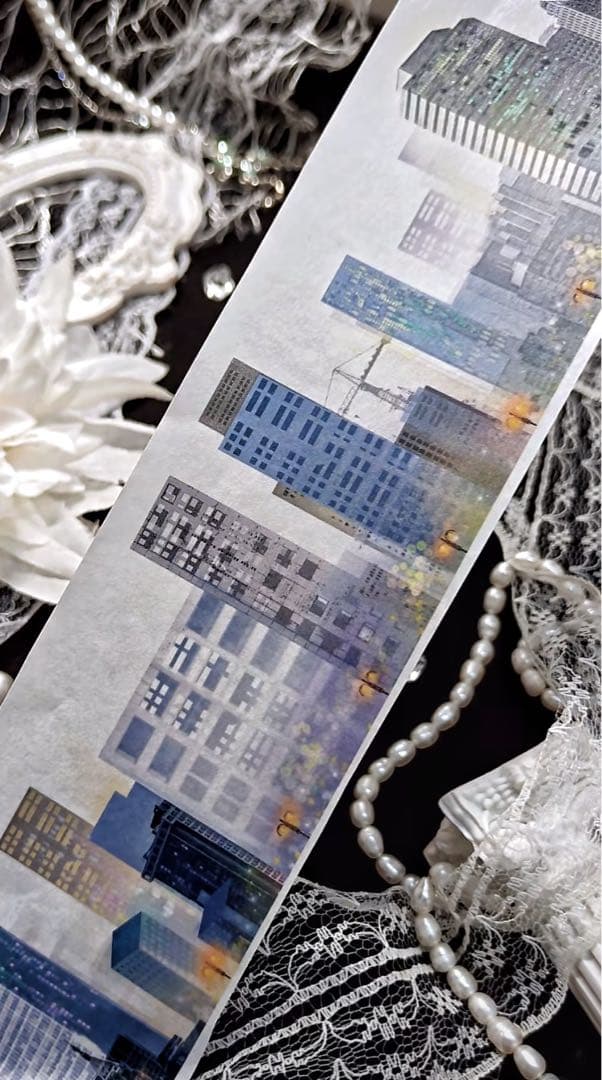 【9477】海外　マステ　4.8m 和紙マスキングテープ　都市　夜　装飾背景系