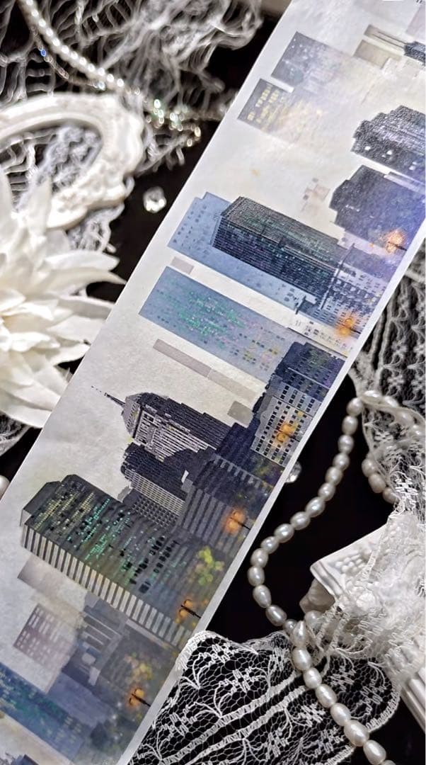 【9477】海外　マステ　4.8m 和紙マスキングテープ　都市　夜　装飾背景系