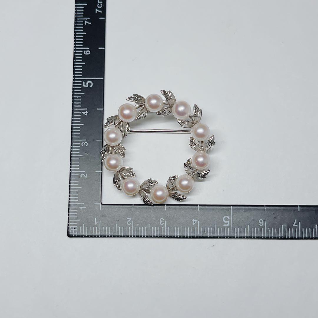 極美品✨MIKIMOTOミキモト パール　アコヤ　ブローチ　サークル　リーフ