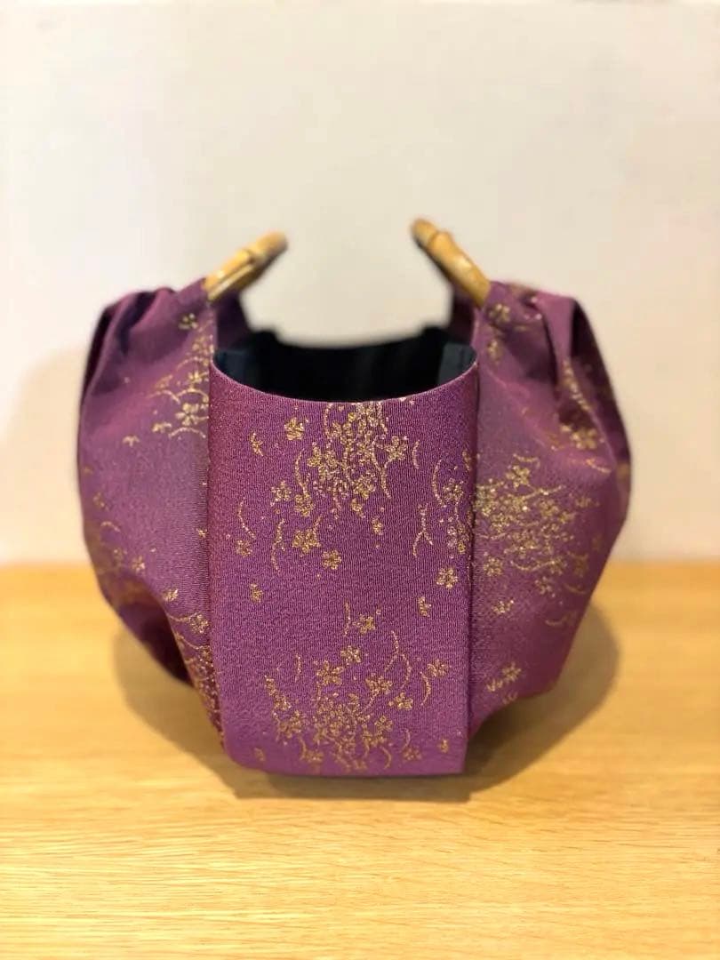 ちりめん生地 （京紫）着物バック和装バッグ　卒業成人式七五三結婚