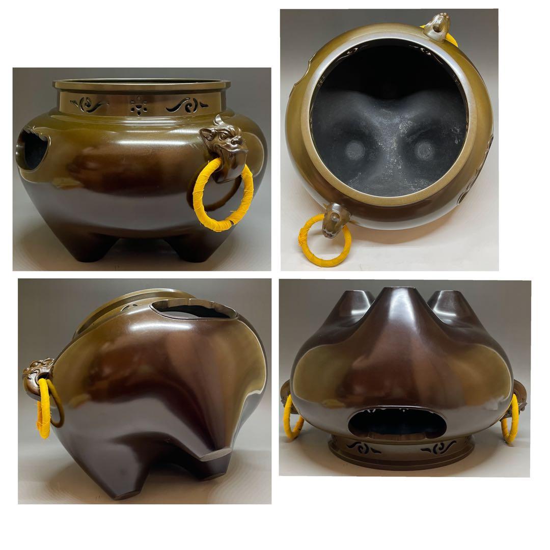 人間国宝　高橋敬典　金谷浄雲　南鐐撮霰　平丸釜添　唐銅鬼面風炉　釜鐶　c10