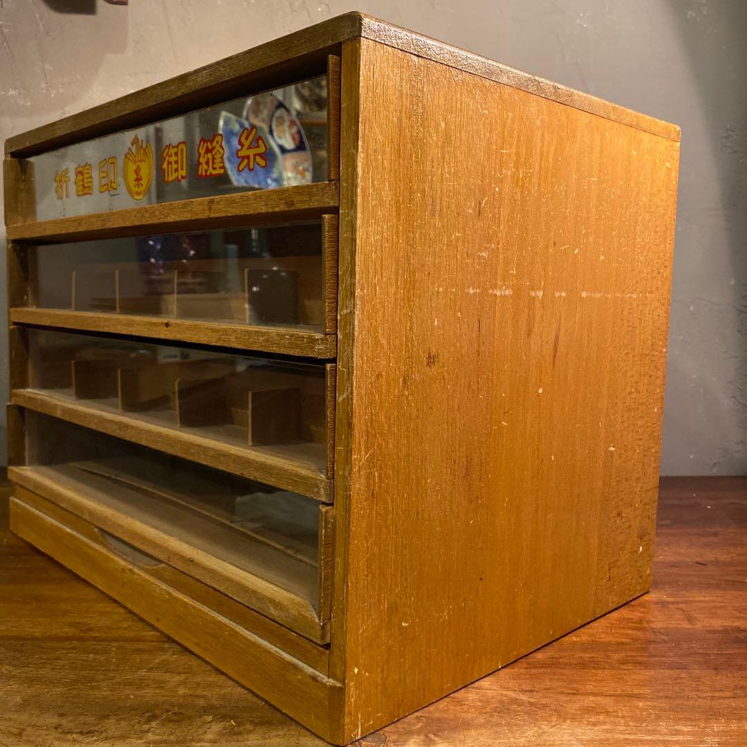 昭和レトロ 折鶴印卸縫糸 陳列棚 店舗什器 ショーケース 稀少 古道具