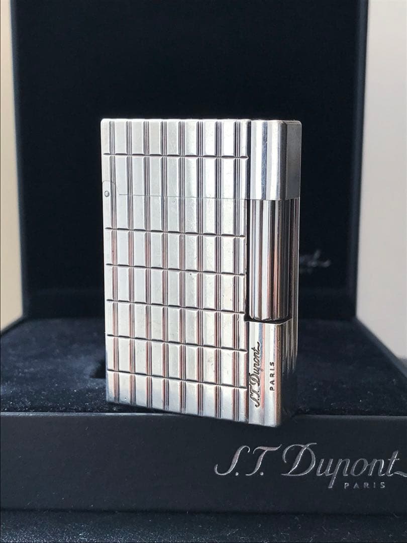 美品　開閉音快音キーン　デュポン　ガスライター　ストライプ　シルバー　ライン2s