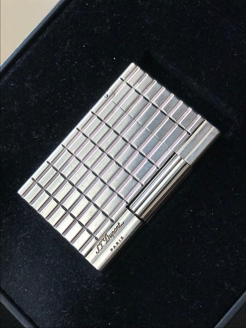 美品　開閉音快音キーン　デュポン　ガスライター　ストライプ　シルバー　ライン2s