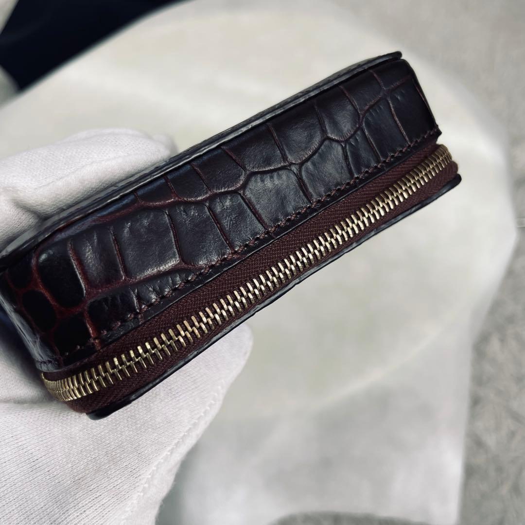 SMYTHSON/スマイソン、小物入れ、ジュエリーケース、型押し、ダークブラウン