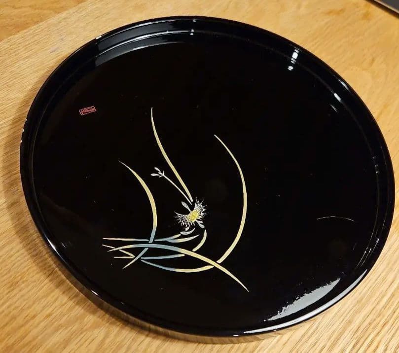 前古孝人作 輪島塗 丸盆 沈金入り 直径30cm【整理品・箱なし】