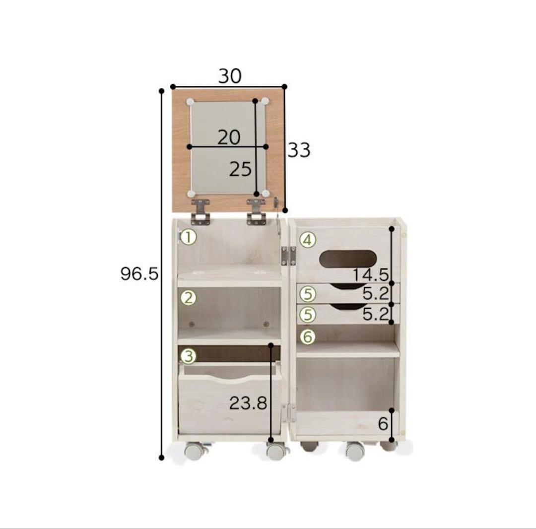 ホワイト系木製ドレッサー ミラー付き