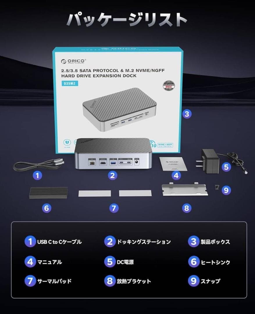 ORICO 12-in-1 USB-C ドッキングステーション M.2 SSD