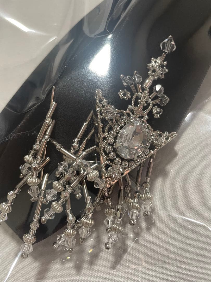 crystal silver tip velvet long ribbon 黒