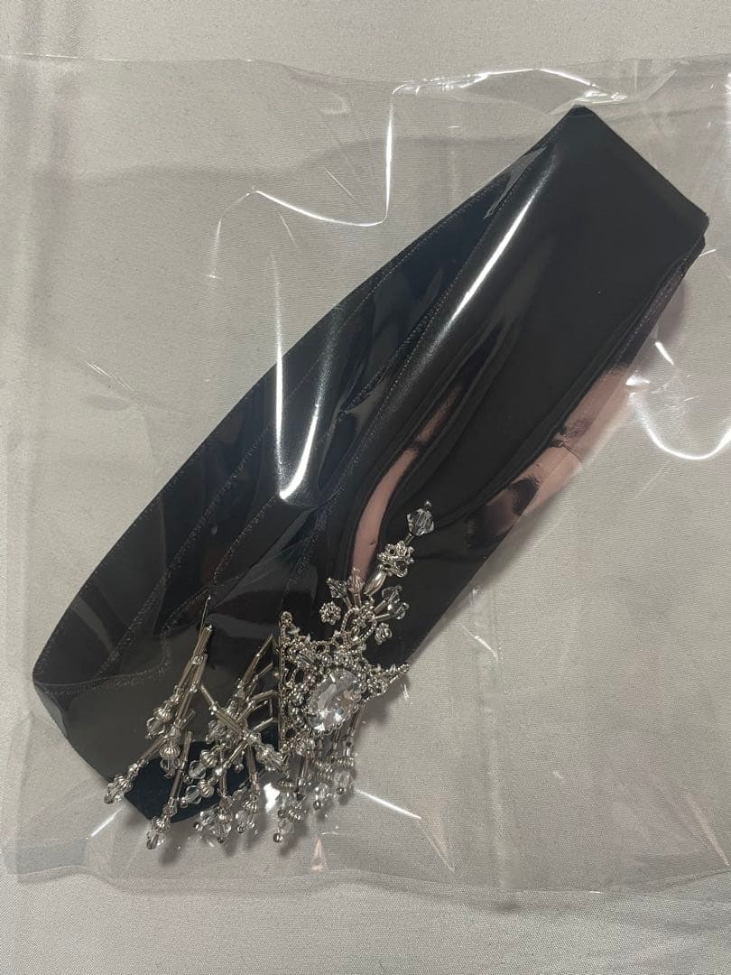 crystal silver tip velvet long ribbon 黒