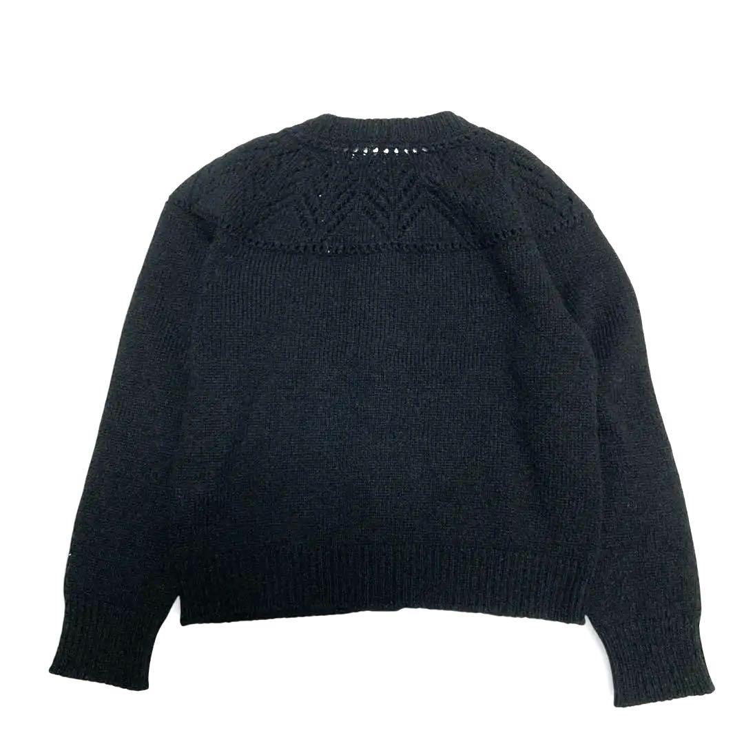 【美品】MARGARET HOWELL 透かし編み ウールニットカーディガン 黒