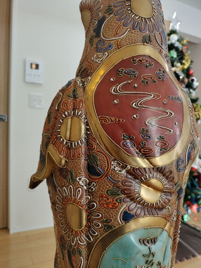 【美品】九谷焼　八幡窯　大　色絵金彩観音菩薩像　置物　高さ76㎝