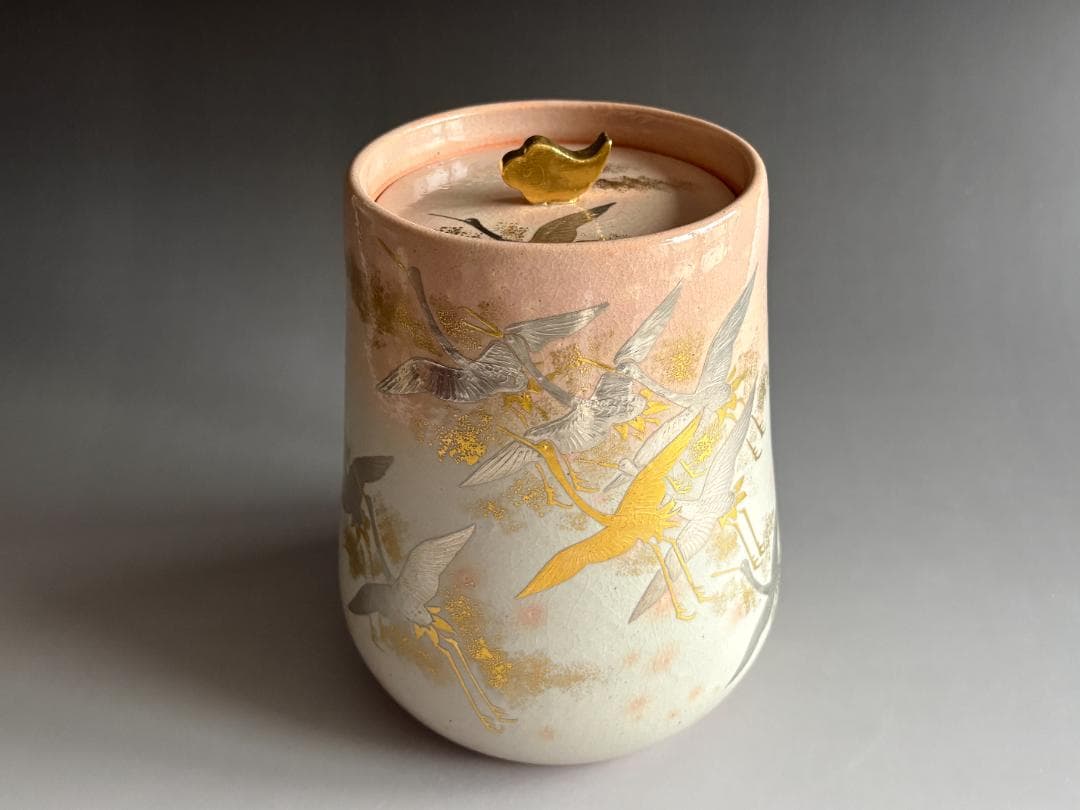 通次阿山　鶴の絵　水指　茶道具