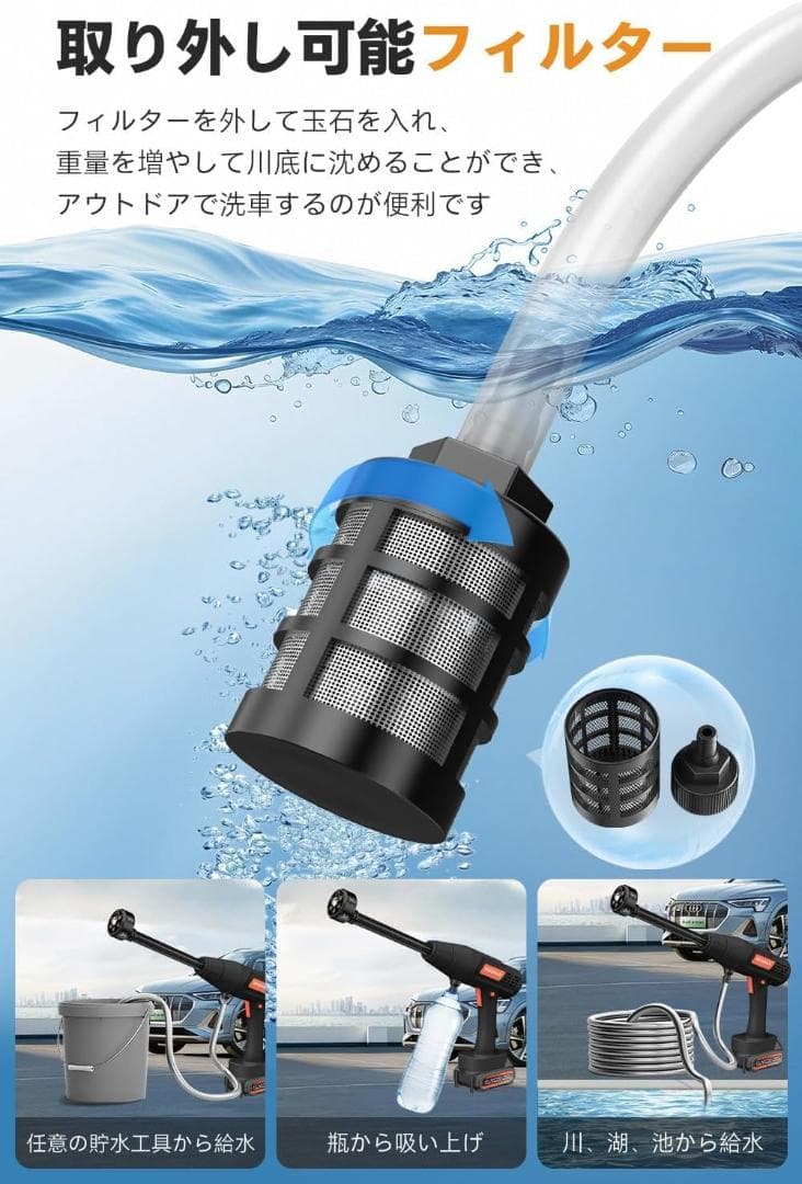 高圧洗浄機 コードレス 充電式 10MPa圧力 30000mAh 最大距離10M