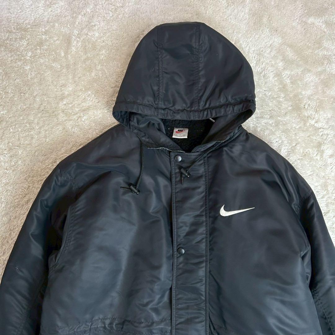 【希少】NIKE ナイキ スウッシュ刺繍 ベンチコート ロングコート ブラックL