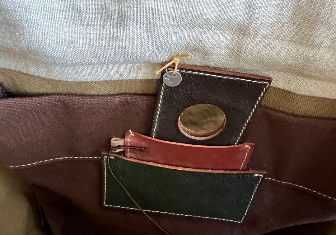 ebagos エバゴス 紅籐カゴ リネンかぶせ布付 小型鏡付 美品 専用保管袋付