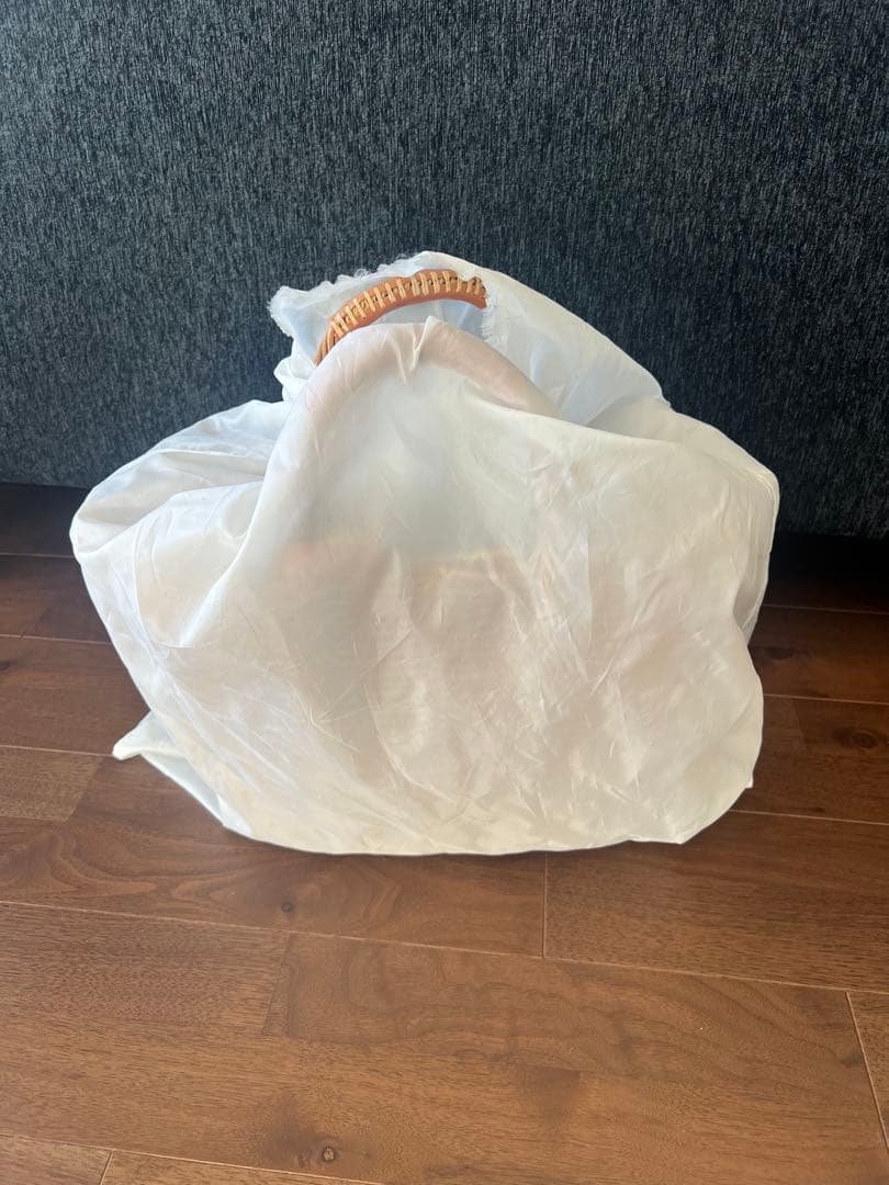 ebagos エバゴス 紅籐カゴ リネンかぶせ布付 小型鏡付 美品 専用保管袋付