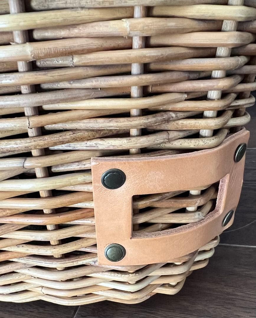 ebagos エバゴス 紅籐カゴ リネンかぶせ布付 小型鏡付 美品 専用保管袋付